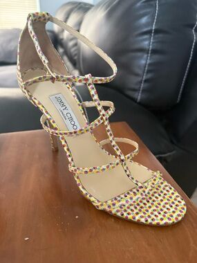 Jimmy Choo Multicolor Polka Dot Strappy Heels